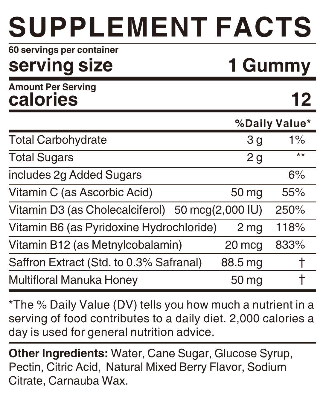 Saffron Extract Gummies ⏐Mixed Berry Flavor⏐ 60 Gummies
