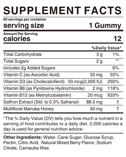 Saffron Extract Gummies ⏐Mixed Berry Flavor⏐ 60 Gummies